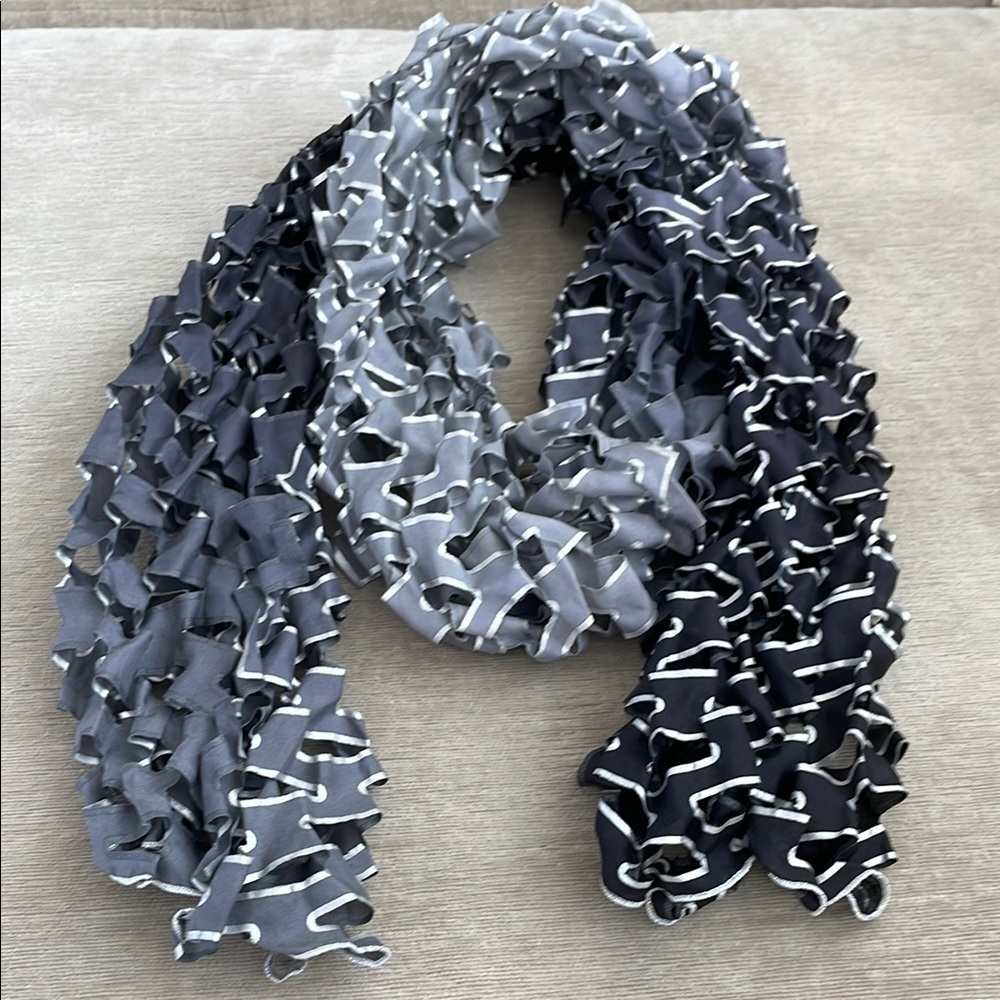 Elegant Gray and Black Ruffled Scarf